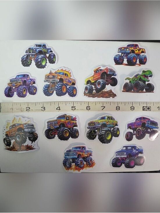 Other - Monster Truck Sticker Sheet for Kids - Colorful Trucks - Lot Of 12